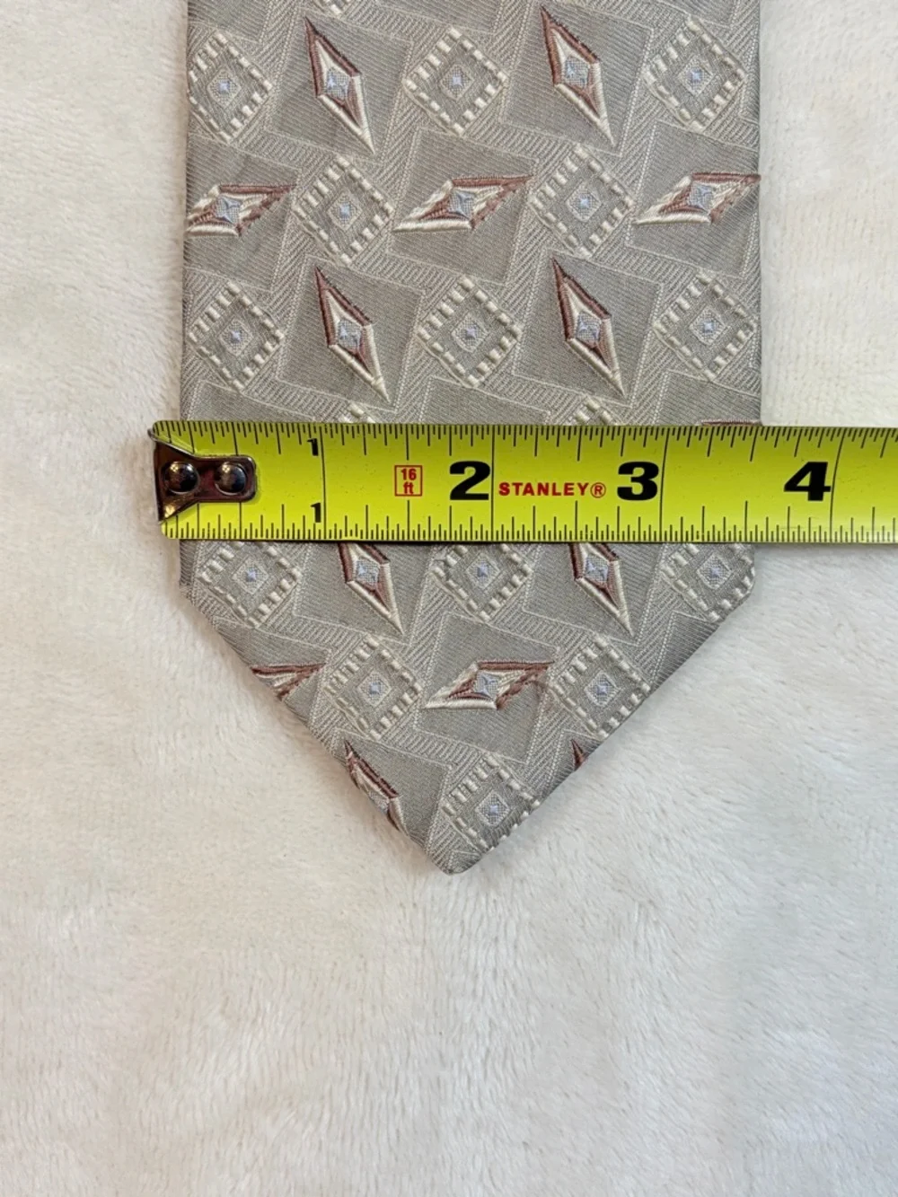 Ermenegildo‎ Zegna Men's Geometric Beige Brown White 100% Silk Satin Tie